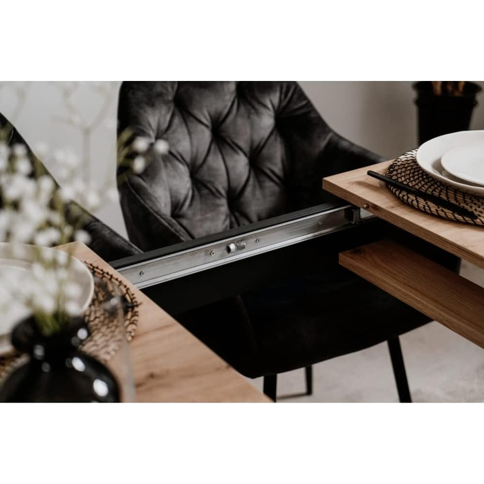 Обідній стіл Кухонний стіл Coburg 120 кольору Artisan Oak / Black, приблизно 120 x 76 x 70 см, розкладний до 160 см, 003410