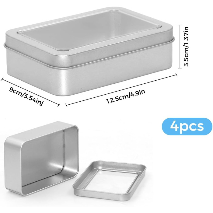 Набір з 4 металевих баночок з кришками, 12.593.5 см. Маленькі металеві коробочки з прозорою кришкою, без петель, для монет, солодощів, ключів, сережок.