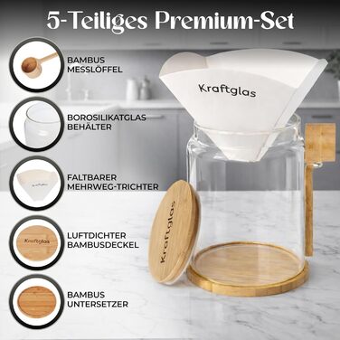 Банка для зберігання порошку сироваткового протеїну герметична банка об&39ємом 2300 мл з боросилікатного скла з бамбуковою кришкою, мірною ложкою та лійкою без бісфенолу А, ідеально підходить для білка та добавок