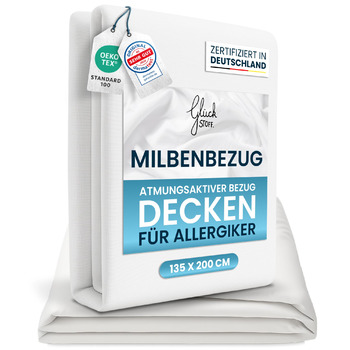 Підковдра Glckstoff із захистом від кліщів 135x200 Сертифіковано в Німеччині - Гіпоалергенна постільна білизна проти кліщів - Гіпоалергенна постільна білизна - Підковдра із захистом від кліщів - Чохол для захисту від кліщів 135 x 200 см