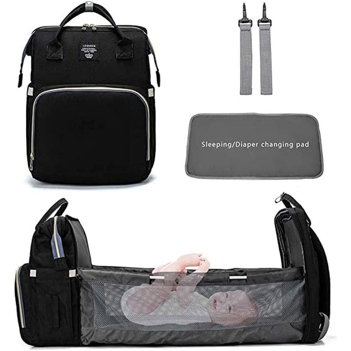 Портативна пеленальна сумка, 4 в 1 конвертована пеленальна сумка для немовлят, складна дитяче ліжечко на відкритому повітрі, сумка