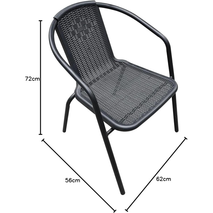 Меблі та аксесуари для дому LC Garden Garvista Стілець-штабелер 56x62x72см Чорний садовий стілець Стілець для тераси Балконний стілець з підлокітником, пластик