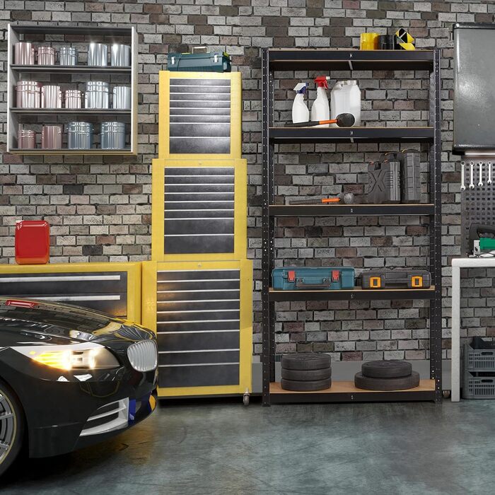 Полиця для зберігання Yaheetech для важких умов експлуатації з регульованими полицями з МДФ, органайзер-стелаж для гаража, вітальні, кухні, підвалу 90x30x180 см/чорна