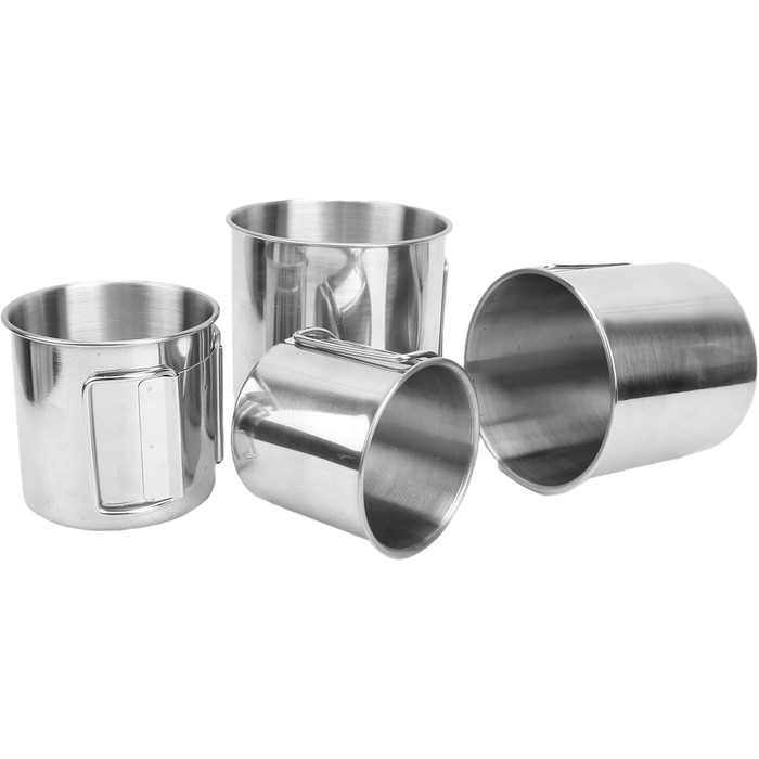 Чашки-гніздові чашки з нержавіючої сталі, складна ручка, міцні, легкі, портативні, чашки для кемпінгу на свіжому повітрі для походів, пікніків, барбекю, 4 шт. и, нержавіюча сталь 304