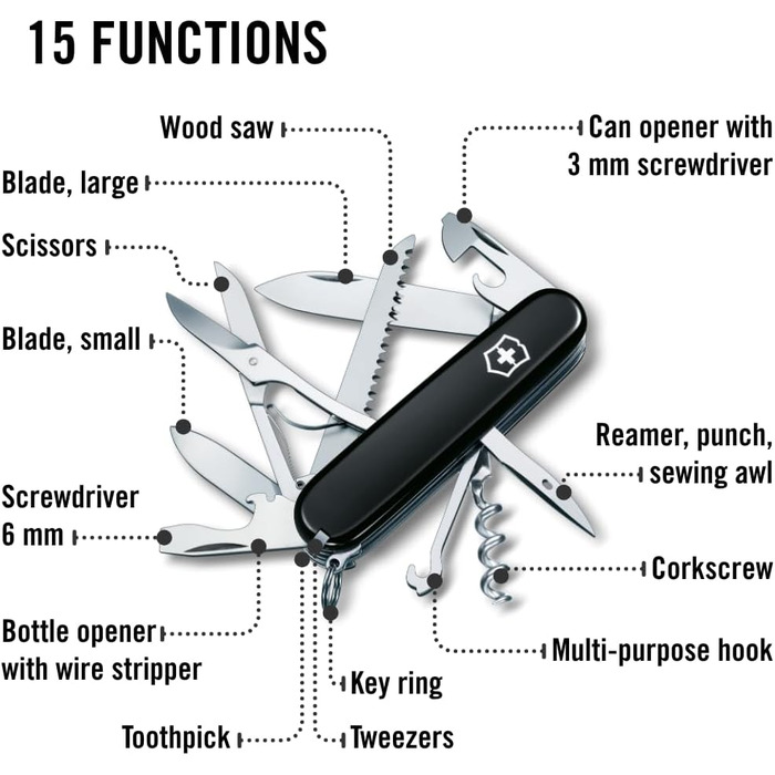 Швейцарський армійський ніж Victorinox Huntsman, мультитул, швейцарський армійський ніж з 15 функціями, лезо, штопор, консервний ніж, складана коробка, чорний