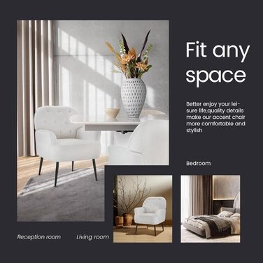 Крісло IWMH для спальні або вітальні, крісло-шезлонг зі штучного хутра, зручне з підлокітниками та бічною кишенею, затишне м&39яке крісло, крісло для читання з металевими ніжками (біле)