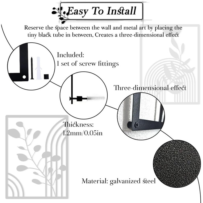 Панелі Сучасний геометричний металевий настінний декор Настінний декор Металевий чорний настінний декор Настінне мистецтво для вітальні Для дому, спальні, вітальні (30x40 см), 3