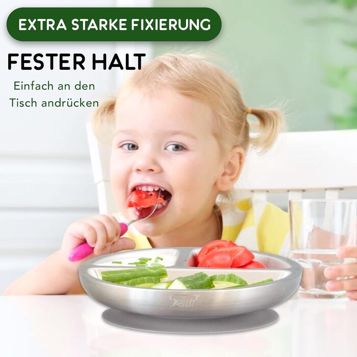 Тарілка Rilli з нержавіючої сталі BLW на присосці, нековзний дитячий посуд, дитячий посуд на присосці (сірий)