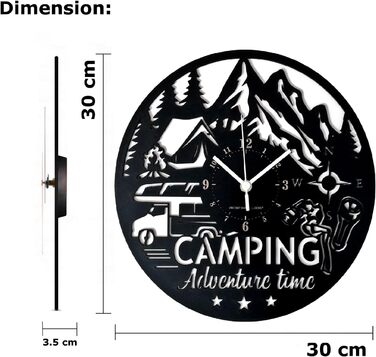 Настінний годинник Camping декор для пригод із наметом, кемпером та компасом Безшумний кварцовий механізм Ідея подарунка для кемперів та любителів природи та outdoor
