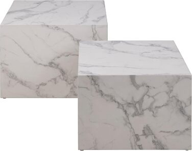 Комплект журнальних столиків AC Design Furniture Dicte Square з 2 шт. , білий з мармуровим ефектом, елегантний стіл для вітальні, приставний столик для вітальні, Ш 58 x В 40 x Г 58 см та Ш 50 x В 33 x Г 50 см