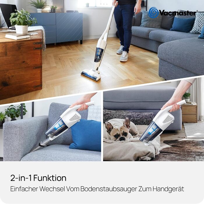 Акумуляторний пилосос 2-в-1 Vacmaster 20V, HEPA 13, 30 хв роботи, безмішковий, для твердих поверхонь, сірий