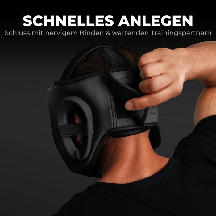 Шолом FIGHTR MMA з оптимальною посадкою для максимального захисту Боксерський шолом для спарингу Регульований розмір для боксу, MMA, муай-тай, кікбоксингу та бойових мистецтв, розмір S/M, повністю чорний