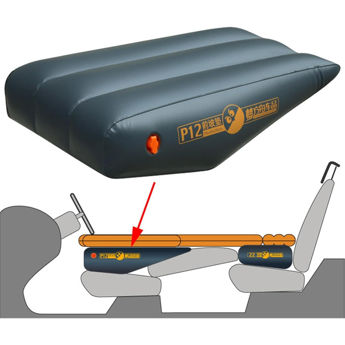 Надувний матрац для автомобіля - Ліжко на передньому сидінні автомобіля, Надувна подушка для автомобіля Надувна передня подушка для автомобільного матраца, Водонепроникний товстий надувний матрац з ПВХ, Герметичний P12-Чорний