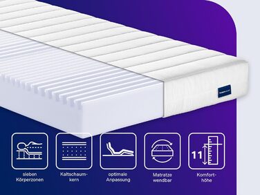 Матрац Traumnacht Easy Comfort Duo з холодної піни 90x200 см H2 та H3 Ергономічний та повітропроникний Сертифіковано Oeko-Tex Висота 11 см Гіпоалергенний та антибактеріальний Німецький стандарт якості, рівень жорсткості H2 (м&39який) H3 (середньо-жорсткий