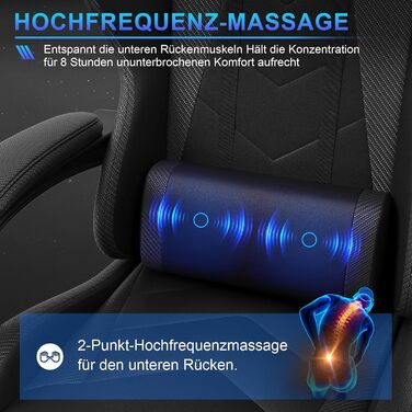 Ігрове крісло JUMMICO з масажем, ергономічне офісне крісло з масажною поперековою подушкою, ігрове крісло з регульованою спинкою 90-135 та підставкою для ніг, ігрове крісло з вантажопідйомністю 150 кг, чорне, маленьке