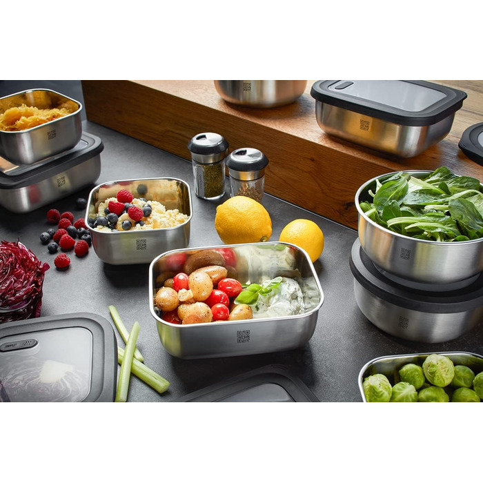 Круглий контейнер для зберігання продуктів GEFU PROVIDO об&39ємом 2000 мл, стійкий до холоду та тепла, інтелектуальне керування запасами через додаток