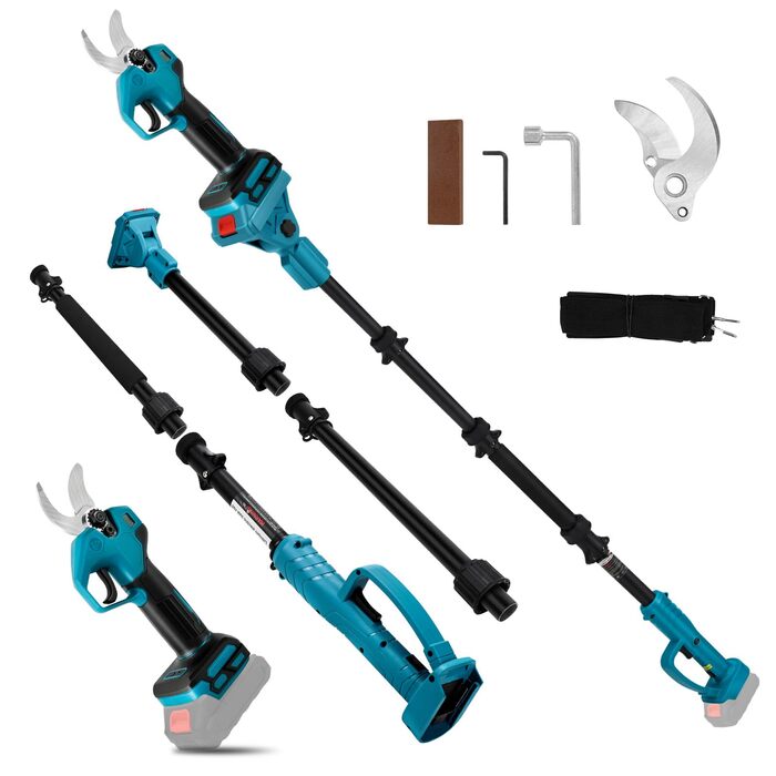 Акумуляторні сучкорізи зі штангою, безщіткові акумуляторні садові ножиці 2-в-1, сумісні з акумуляторами Makita, діаметр різання 30 мм, акумуляторні ножиці для обрізки саду та дерев, подовження 2 м (акумулятор не входить до комплекту), макс. 30 мм, зі штан
