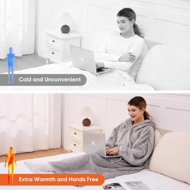 Ковдра Qutool з капюшоном та рукавами, м&39яка тепла ковдра для дорослих, светр для обіймів у подарунок для жінок, мам, 129x85 см, сірий довгий