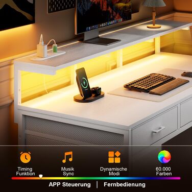 Письмовий стіл з 8 шухлядами, комп&39ютерний стіл з 2 розетками та 2 USB-портами для зарядки, офісний стіл зі світлодіодним освітленням та підставкою для монітора, ПК-стіл для офісу, вітальні, 120 x 50 x 74 см, білий