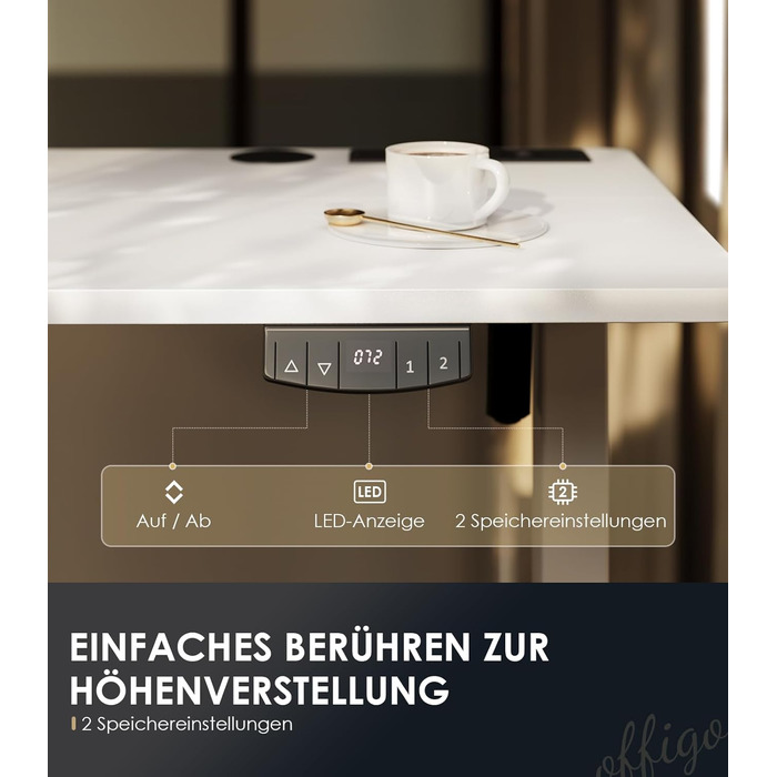 Стіл OffiGo з регульованою висотою, електричний стіл 160x70 см з розетками та портом зарядки USB, стіл з регульованою висотою та 2 функціями пам&39яті, комп&39ютерний стіл для офісу, дому, білий 160 x 70 x 72 см білий