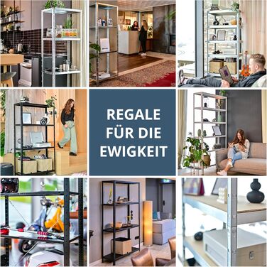 Система полиць SCHULTE з 4 полицями PowerMAX, вантажопідйомність 65 кг, 180x60x40 см (ВxШxГ), чорне текстуроване покриття, полиця для зберігання, полиця для майстерні, полиця для підвалу, полиця для гаража, металева полиця