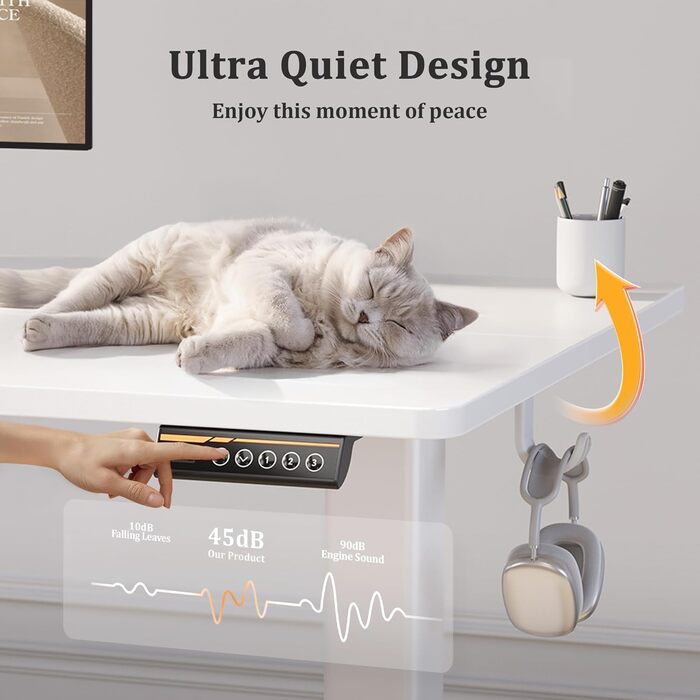 Стіл Claiks з регульованою висотою, електричний, 120x60 см, стіл з регульованою висотою для роботи стоячи, біла рама/біла поверхня, 120x60 см білий