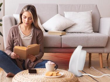 Тепловентилятор BEPER P203TER202, 2000 Вт, 2 рівні потужності, компактний вентилятор з регульованим термостатом, еко-режимом та автоматичним вимкненням, білий