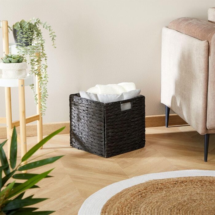 Набір кошиків CAO з 2 шт. , чорний - Кошики ручної роботи з водяного гіацинта, складні з міцними ручками. Кошик-поличка, кошик для зберігання. Універсальний для спальні, офісу, вітальні. Практичний, декоративний.