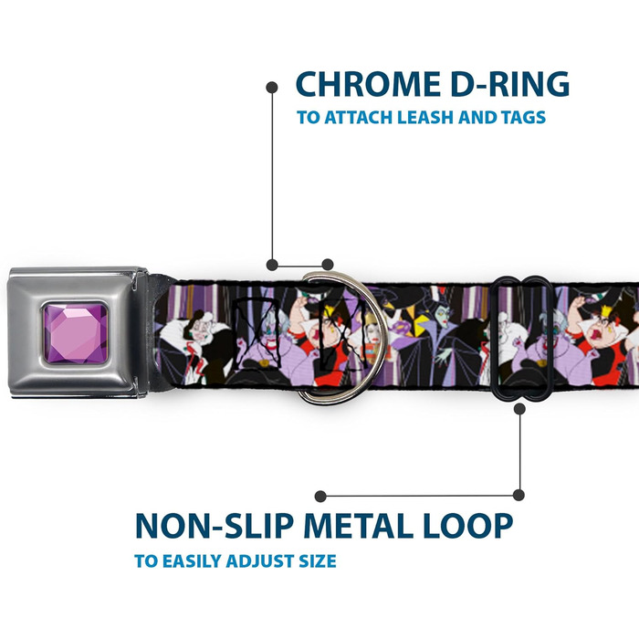 Нашийник для собак Buckle-Down, застібка-пряжка для безпеки, 5 лиходіїв Disney, шаруватий дизайн, 40.6 - 58.9 см, ширина 3.8 см. Підходить для обхвату шиї 40.6 - 58.9 см (середній розмір).