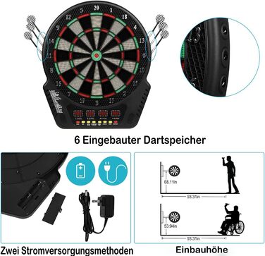 Електронна мішень для дартсу на 16 гравців, електронний дартс-машина з 4 РК-дисплеями, 6 дротиками та 24 головками для дротиків, 27 іграми з 243 ігровими опціями, професійна електронна гра в дартс, чорний колір