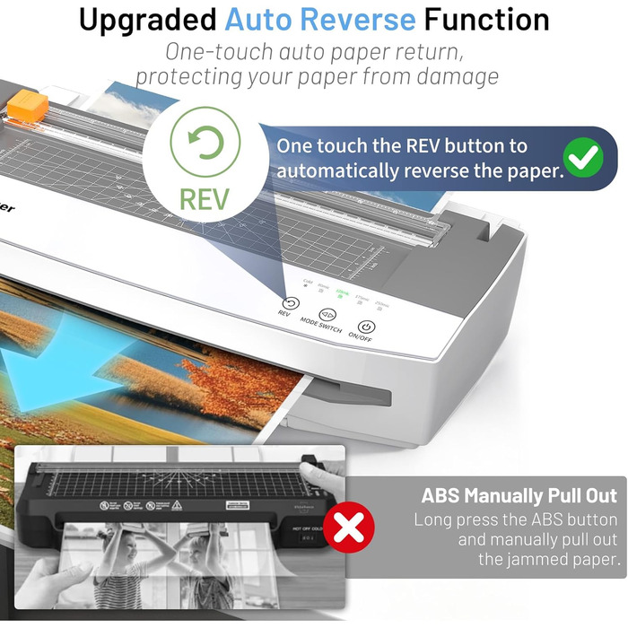 Ламінатор A3, високошвидкісний ламінатор 1000 мм/хв на 50 аркушів, комплект для ламінування з функцією реверсу, різак для паперу, закруглювач кутів, дирокол та кільце для палітурки для офісу, школи та дому, білий та сірий