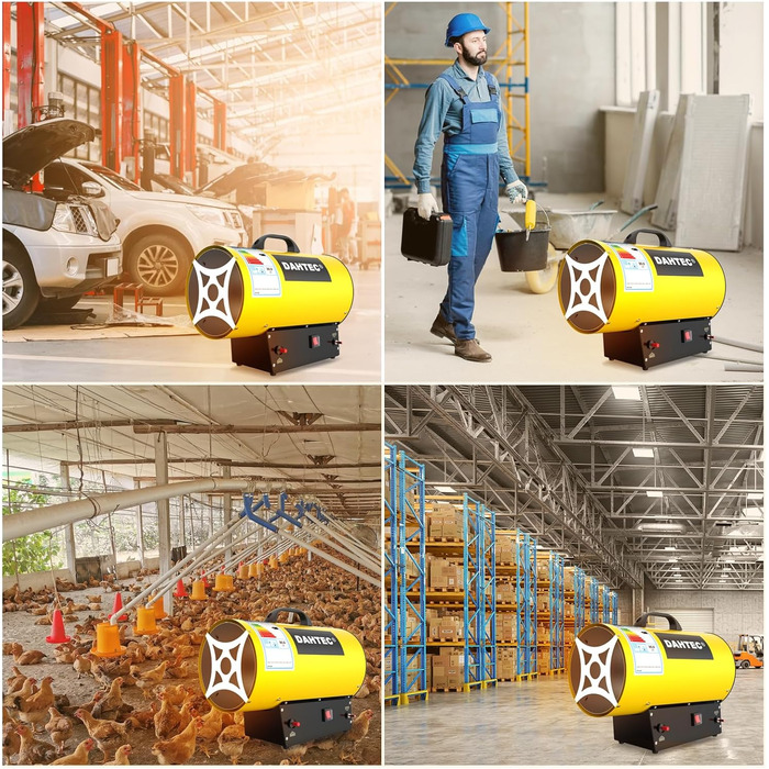 Портативний газовий обігрівач 30 кВт, газовий будівельний обігрівач, потік повітря 1000 м/год, газовий/електричний вентилятор-обігрівач для будівельних майданчиків та гаражів, 30 кВт, жовтий