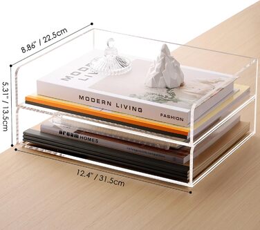 Лоток для листів SANRUI з 2 частин формату A4, що штабелюється, альбомний формат, виготовлений з акрилу, міцний органайзер для столу для офісу та дому, сучасні відділення для зберігання, прозорий кошик для зберігання 31,5 x 22,5 x 13,5 см 31,5 x 22,2 x 13