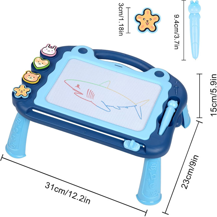 Магнітна дошка для малювання Магічні дошки для дітей, Магічна дошка для малювання Магнітна дошка для подорожей, Барвиста дошка для малювання для 3 4 5 років з 1 магнітною ручкою та 4 шт. ампами, синя, жовта, червона