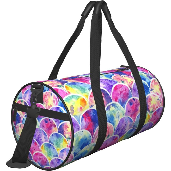 Спортивна сумка-мішок для подорожей, барвистий дизайн Райдуга та принт Русалка, чорний колір, універсальний розмір, дорожня сумка