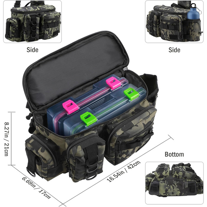 Рибальська сумка zerotop, рибальська сумка для рибальських снастей і рибальських аксесуарів з поясом і плечовим ременем і організація рибальських аксесуарів сумка на плече і рибальське спорядження для риболовлі походів полювання кемпінгу