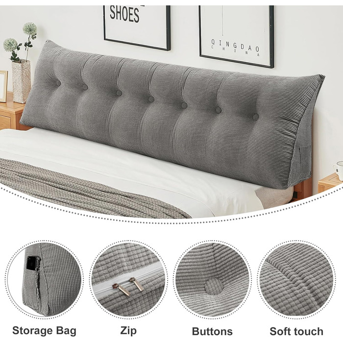 Подушка-клин для спинки Kedia, велика подушка для спини, подушка для дивана, зручна подушка для читання для ліжка та дивана, подушка для спинки та голови 2 в 1 (200 * 50 * 20 см) 200*50*20 см