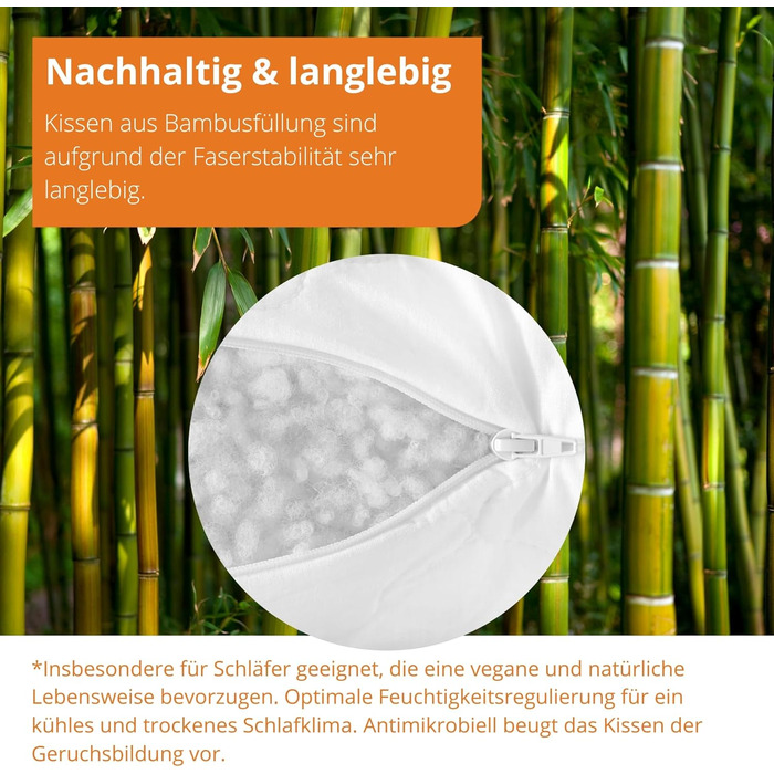Бамбукова подушка для сну 40x80 см, 100 бавовна, простьобана 100 віскозою (бамбукова м&39якоть), подушка 40 x 80 см, подушка для ліжка, подушка для сну, Oeko-TEX, зроблено в ЄС, можна прати при температурі до 40 градусів 40 x 80 см 1