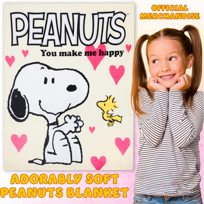 Флісова ковдра Peanuts Snoopy, тепла, 130x150 см, для дивана, кушетки, декору дитячої кімнати, спальні, подарунків для жінок, підлітків та дітей