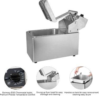 Електрична настільна фритюрниця з легкою в очищенні обертовою головкою фритюрниці, таймером на 30 хвилин, знімним масляним баком 304 SS з ручкою (4 л з одним баком), 4L