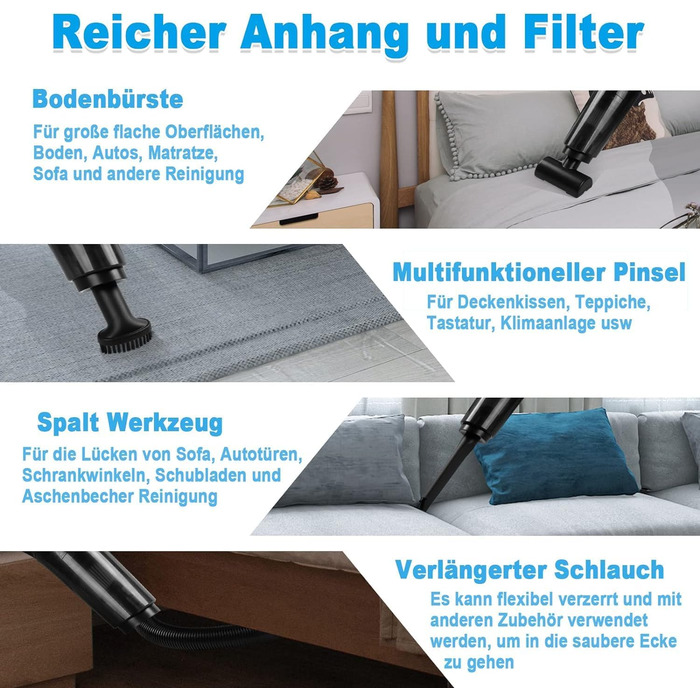 Ручний пилосос, 2-ступінчасте всмоктування 18000/15000Па ручний пилосос акумуляторний безмішковий пилосос Переможець тесту мокрого