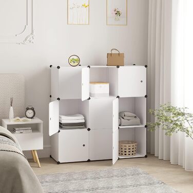 Шафа для одягу своїми руками, Система полиць, Модульний блок для зберігання, Книжкова полиця з дверима, 9 відділень, Пластик, 1137x111 см, Білий