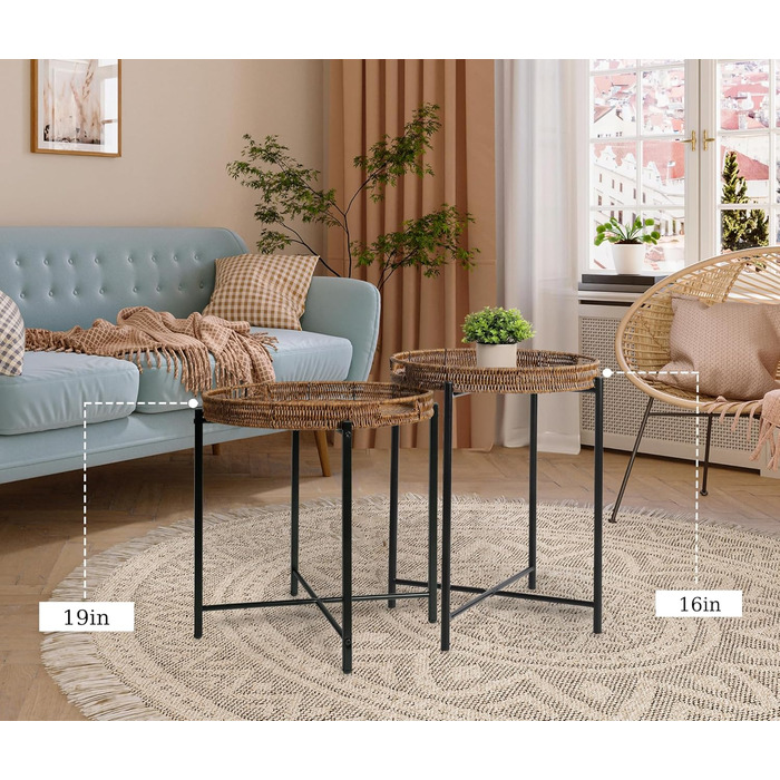 Плетений круглий журнальний столик 48 x В50 см, журнальний столик зі знімним підносом, журнальний столик з регульованими ніжками діаметр 48 см x висота 50 см