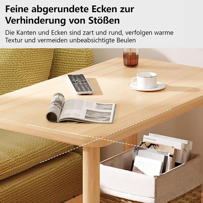 Дерев&39яний журнальний столик на колесах 2-рівневий маленький журнальний столик, 603050 см, обертовий на 360 градусів буфет з ніжками з масиву дерева, легко збирається, 2-рівнева відкрита полиця, маленький журнальний столик / столик для дивана