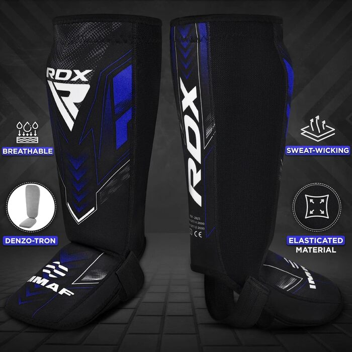 Щитки для гомілок RDX IMMAF для кікбоксингу, захисні накладки на підйомники для боксу, бойових мистецтв, ММА, спарингу, захист ніг для чоловіків та жінок, спорядження для кікбоксингу, синій розмір S
