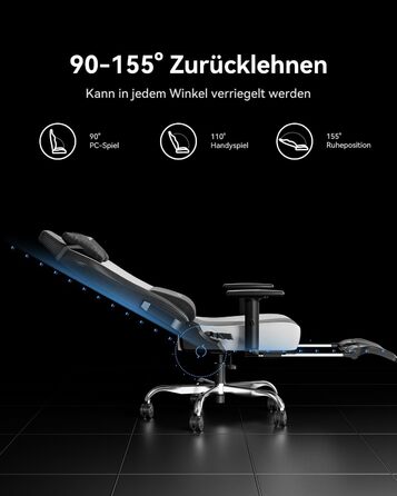 Ергономічне ігрове крісло AutoFull C3 Ігрове крісло з 2D підлокітниками, підставкою для ніг, підголівником та поперековою опорою Вантажопідйомність 150 кг Зручний тканинний чохол (чорний та білий)