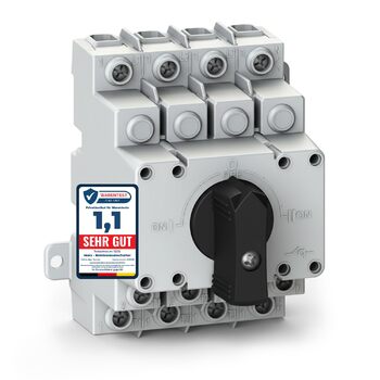 Аварійний вимикач живлення Merz - 63A - 4-полюсний вимикач навантаження - аварійний режим відключення мережі - компактний вимикач живлення (лише 4TE), включаючи вбудований місток (перемикач 63A)
