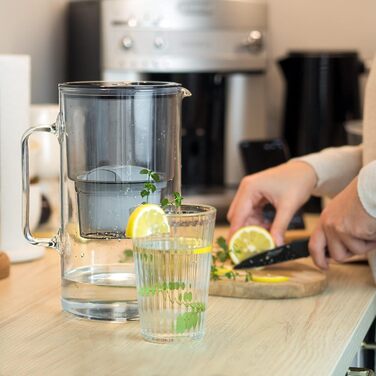 Скляний глечик для фільтра води Wessper 3л, заміна картриджів для Dafi Unimax Aquaphor A5 BRITA Maxtra PHILIPS AWP212/10, включаючи 1 картридж для фільтра для води, зменшує вапняний наліт і хлор, чорний