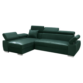 Кутовий диван OTTO, кутовий диван з функцією сну, пружинний каркас, регульовані підголівники, легкий механізм складання, функція ліжка, додаткове місце для зберігання, плюшевий зелений, лівий шезлонг зелений