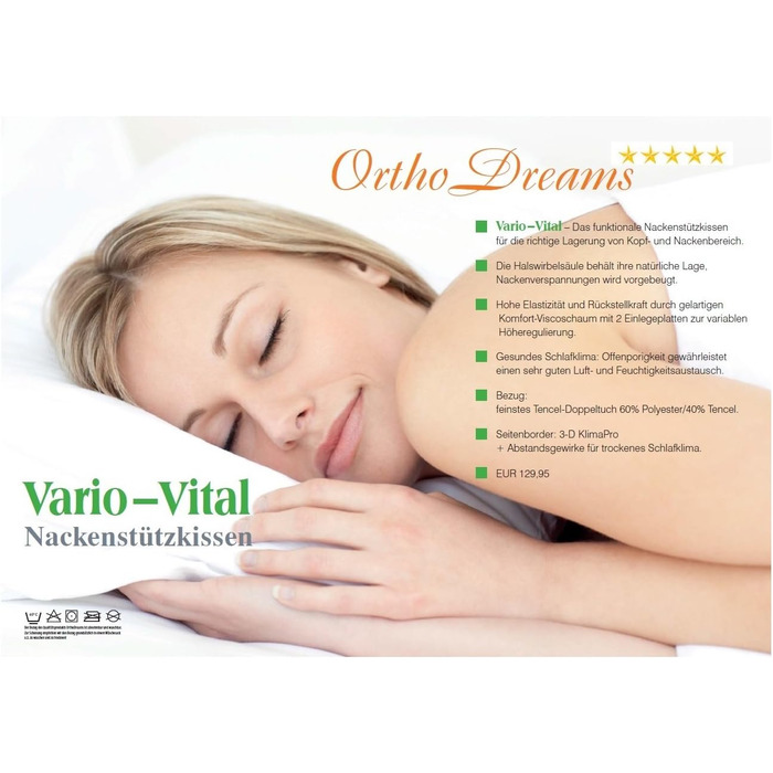 Подушка для шиї Vario Vital, подушка з пінного гелю Ortho Dreams Visco Gel, для розслабленої шиї, зручна подушка, підходить для алергіків - індивідуально регульована висота та жорсткість